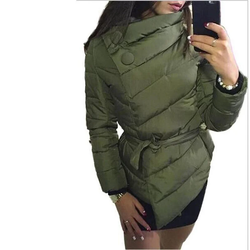 winter jacket women Down Jacket coat irrgeular high collar with belt parkas for women winter colors warm outerwear coats Wool Jacket Cashmere Jacket Tweed Jacket