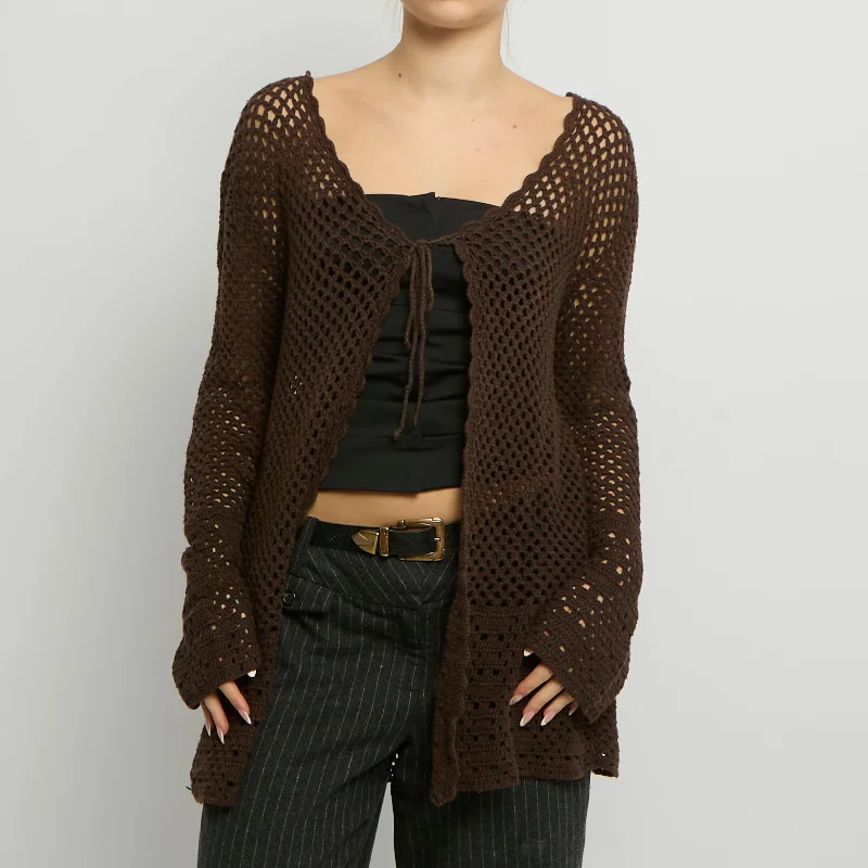 Crochet Knit Tie Cardigan - UK 16 Fitted Slim Tailored