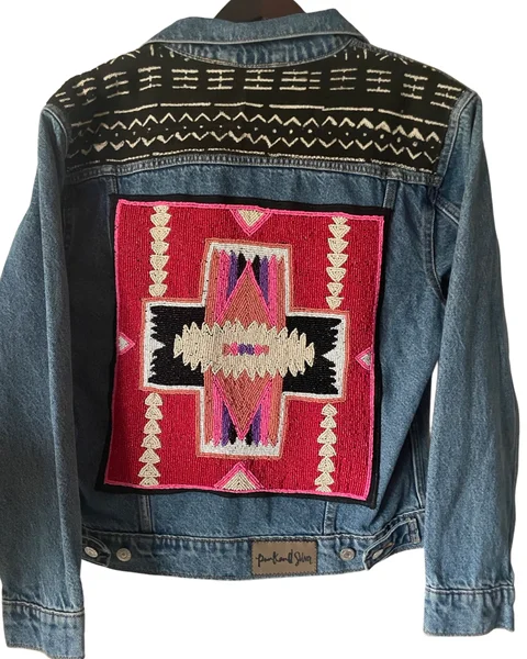 Levi’s Hand Beaded Jacket Southwest Design XL Jersey Jacket Tulle Jacket Batik Jacket