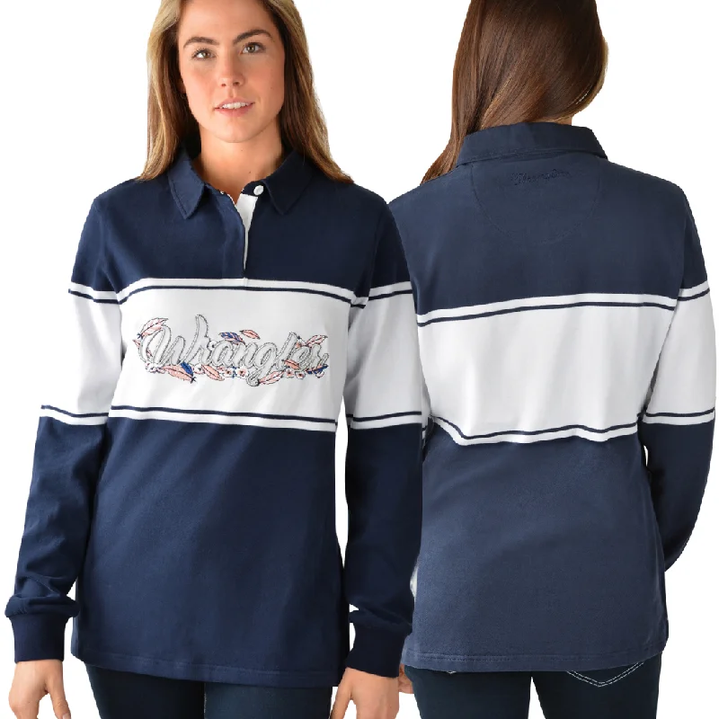 Wrangler Womens Feather Pullover Rugby- NAVY Surplice Neck Pullover