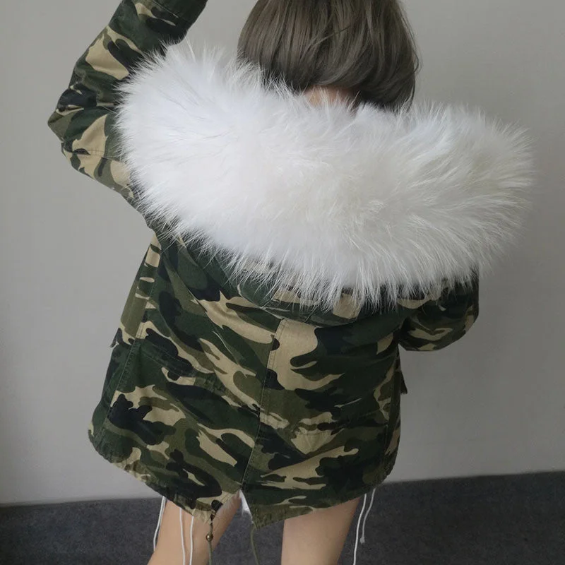 Camo parka white fur