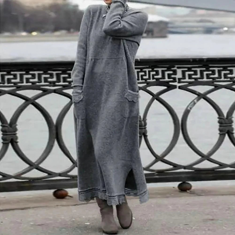 Zanzea Fleece Lining Ankle Length Warm Autumn Winter Solid Color Oversized Warm Pullover Maxi Dress Winter Dress Streetwear S4005448 Shawl Collar Sweater