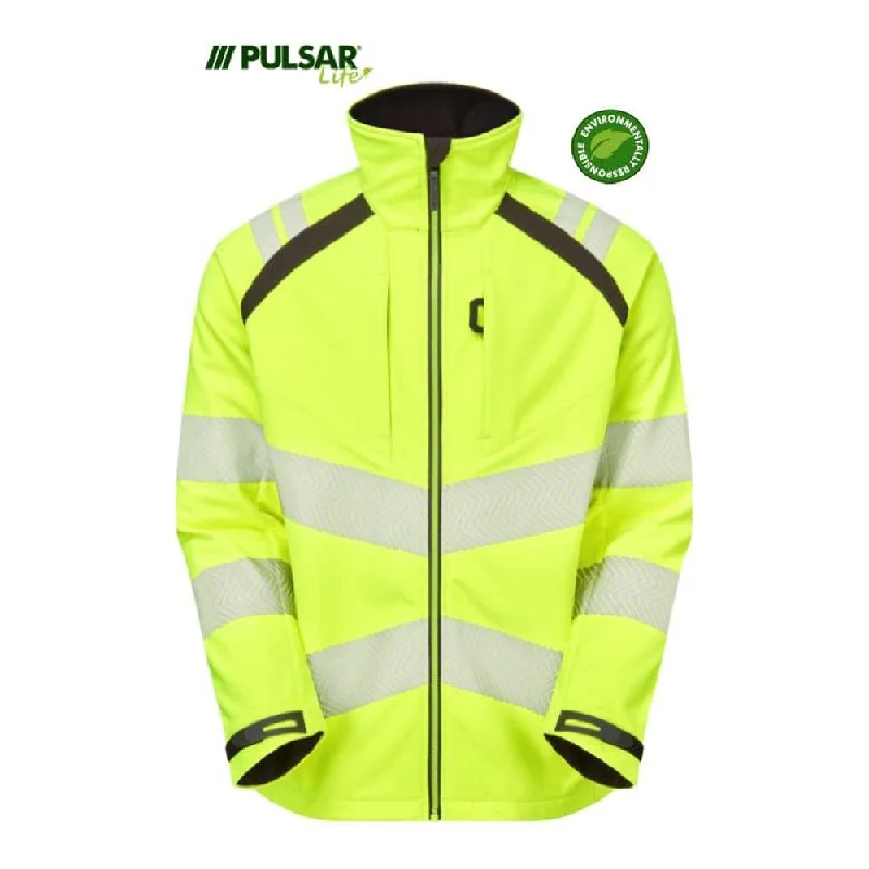 PULSAR® LIFE LFE965 GRS Women's Waterproof Hi-Vis Softshell Jacket Yellow Denim Fabric Leather Fabric Suede Fabric