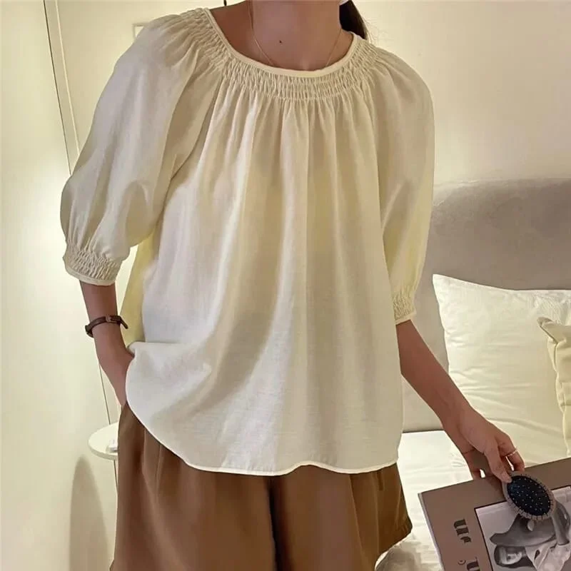 ZANZEA Women Round Neck Tops Casual Plain Pleated Tee Shirt Blouse Pullover 5XL S4733319 Lapel Neck Sweater