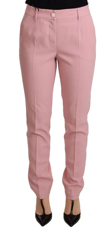 Dolce & Gabbana Elegant Pink Tapered Wool Women's Trousers Trousers Corduroy Warm