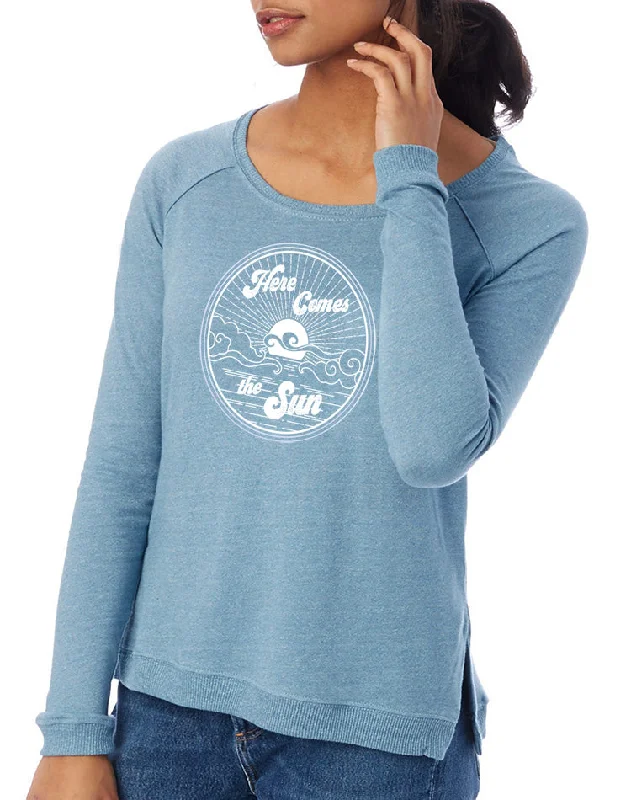 Women's Here Comes The Sun Eco Raglan Pullover Sabrina Neck Pullover