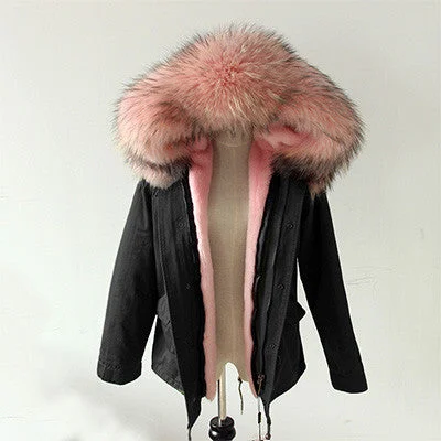 Black parka pink fur