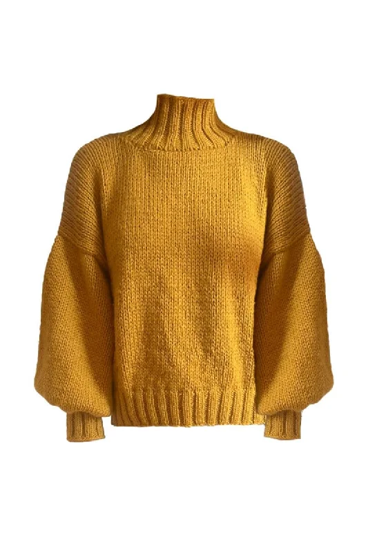 MUSTARD EVE MIDI TURTLENECK SWEATER Satin Blend Silk Blend Wool Blend