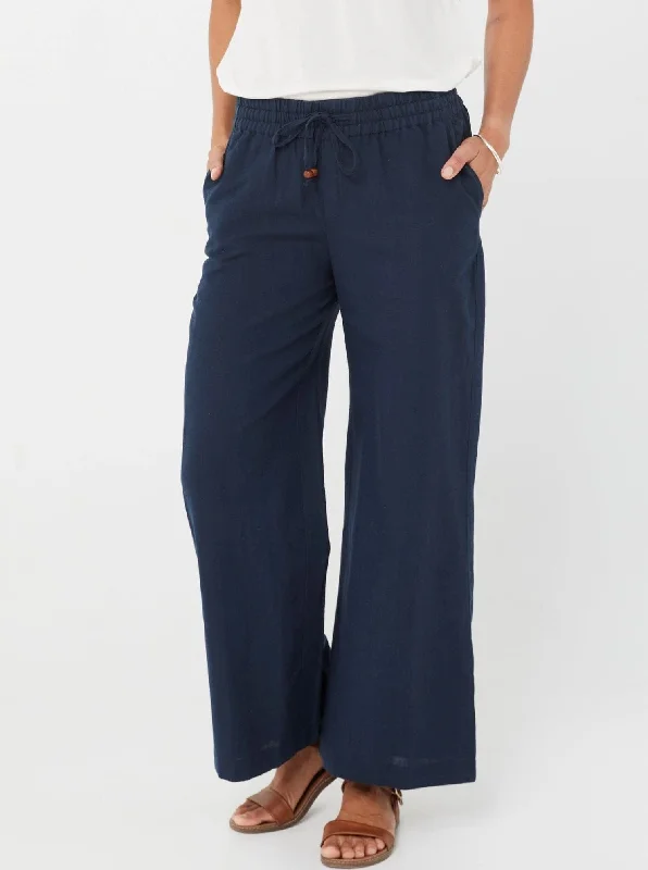 Woman Winter Cotton and Linen Pants Valentina Trousers - Navy/Cotton & Linen Trousers Bestseller Popular