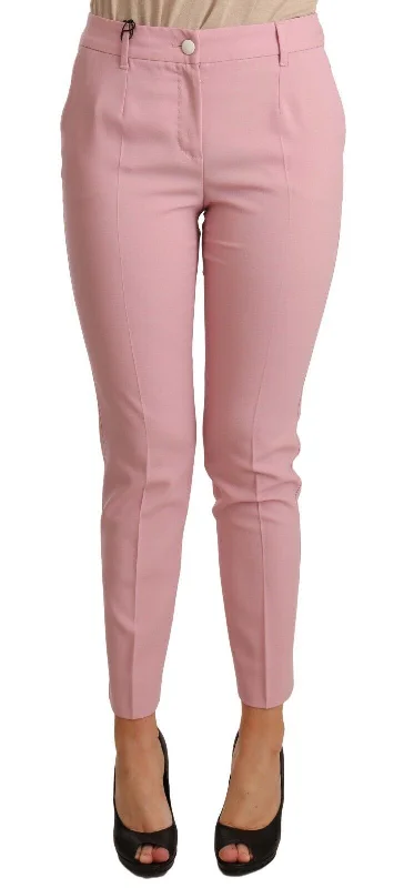 Dolce & Gabbana Elegant Pink Virgin Wool Cropped Women's Trousers Trousers Plaid Checkered