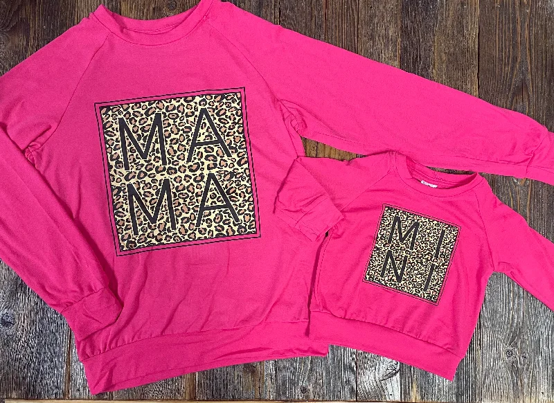 Mama + Mini Pink Leopard Pullover Ribbed Crew Neck