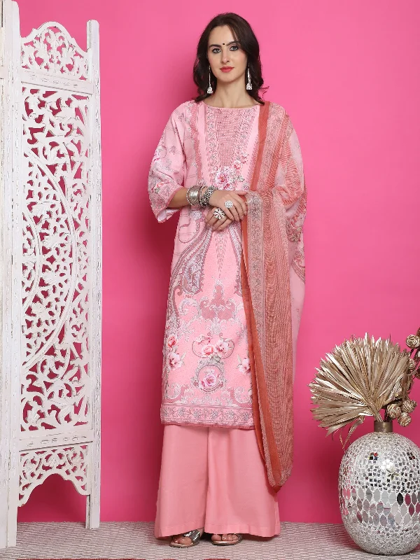 Jyoti Fashion Women's Pink Satin Traditional Digital Print with Crystal work Kurta with Trouser & Dupatta Trousers Chinos Classic