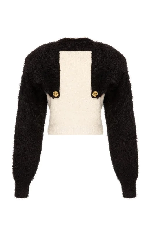 STRUCTURED SHOULDER BLACK AND WHITE SWEATER Spandex Rayon Corduroy