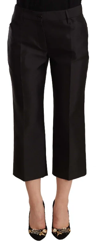 Dolce & Gabbana Chic Silk Cropped Trousers in Timeless Women's Black Trousers Solid Black