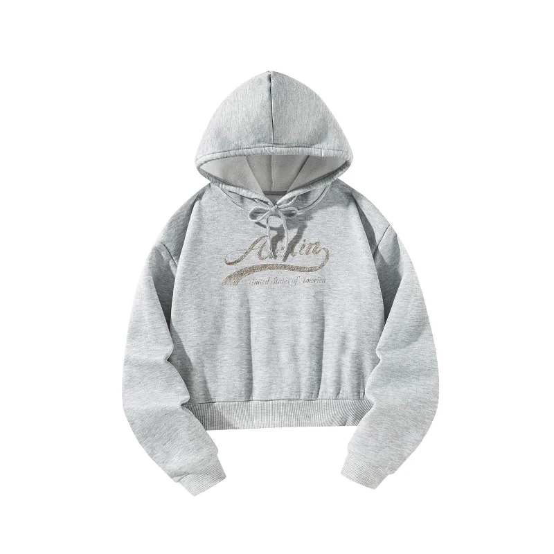 Maxbell Pullover Hooded Loose Soft Long Sleeve Tops for Female Going Out Camping L Grey V-Neck Stylish Pullover