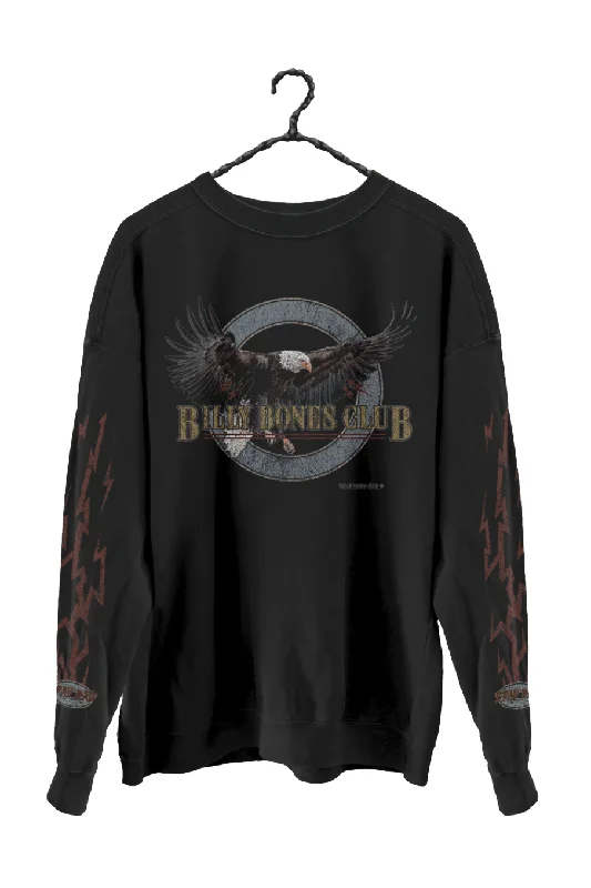 BILLY BONES RAMBLIN EAGLE CREW SWEATER - VINTAGE BLACK Mesh Blend Leather Blend Suede Blend