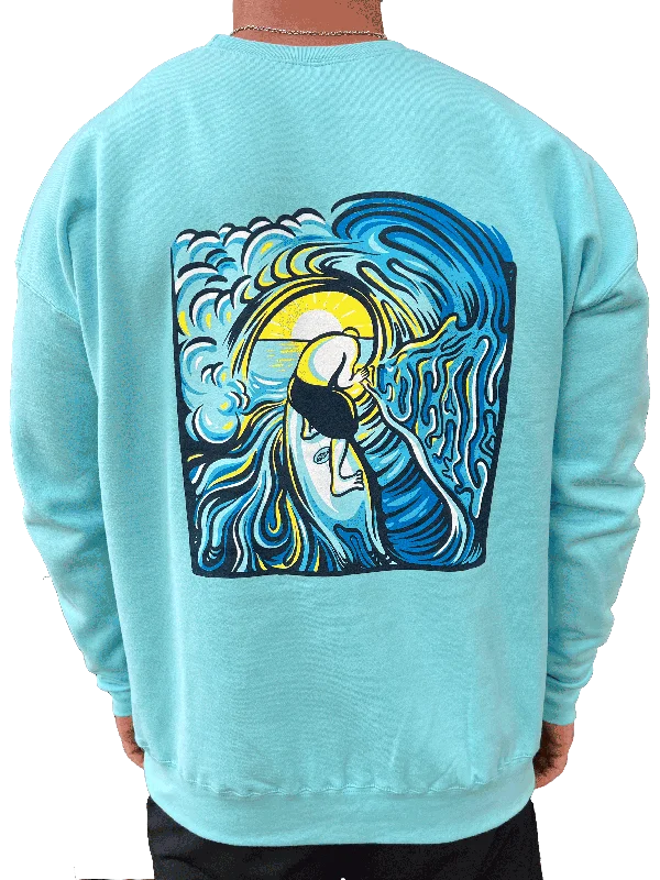 Long Island Strong Local Surf Crew Sweater Boat Neck Shawl Collar Notched Collar