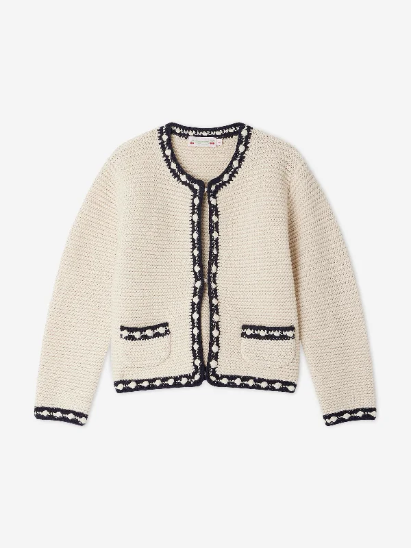 Bonpoint Girls Fanette Cardigan in Ivory Soft Cozy Warm