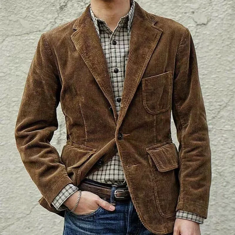 Men's Classic Warm Corduroy Jacket and Waistcoat Zippered Jacket Buttoned Jacket Snapped Jacket