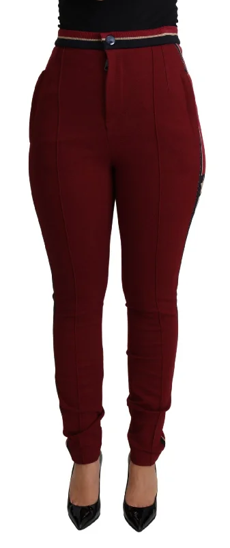 Dolce & Gabbana High-Waist Embroidered Red Skinny Women's Trousers Trousers Bootcut Casual