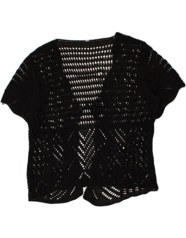 VINTAGE Womens See Through Crochet Cardigan Top UK 16 Large Black Casual Formal Business