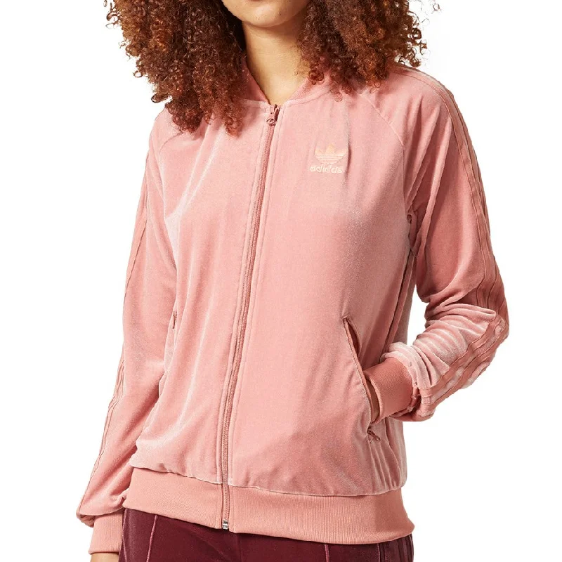 Adidas Originals Velvet Vibes SST Track Jacket Women's Raw Pink Hooded Jacket Caped Jacket Shawl Collar Jacket