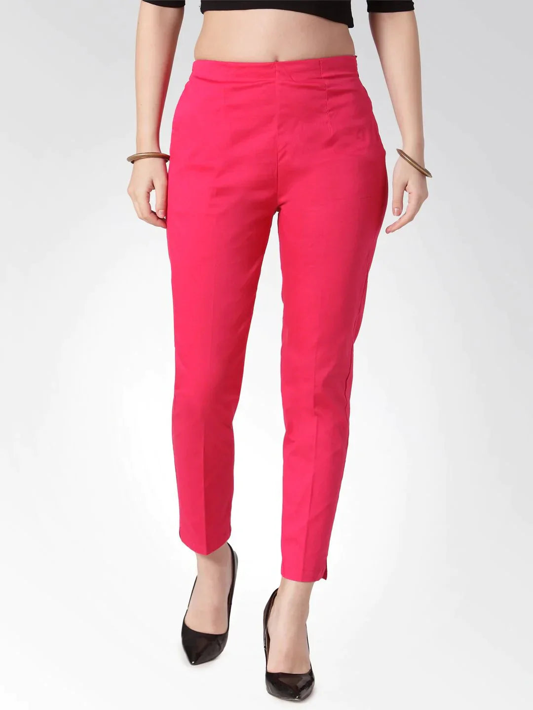 Women Pink Smart Slim Fit Solid Regular Trousers - Rasiya Trousers Flared Retro