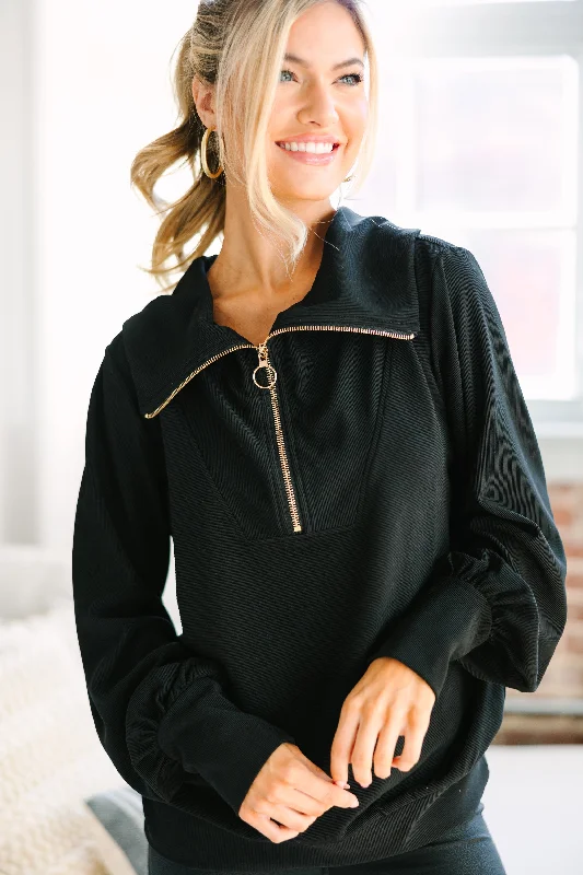 Today's The Day Black Quarter Zip Pullover Batwing Sleeve Top