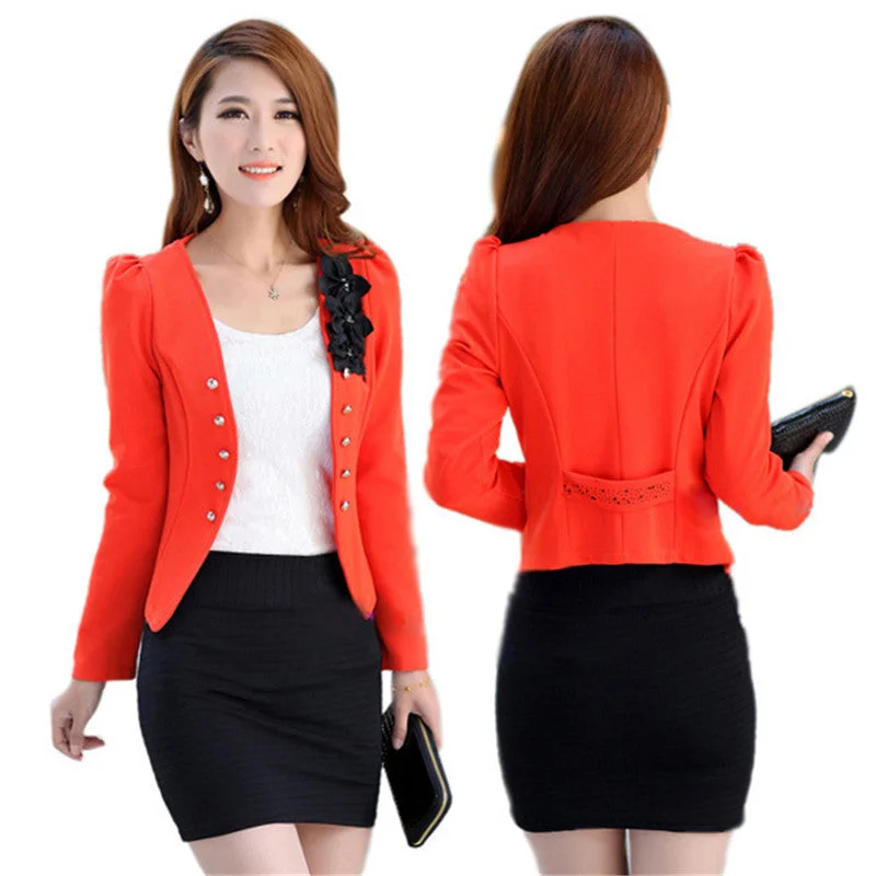 Office Fashion Women Lady Tops Slim Suit OL Blazer Flower Short Coat Jacket Embroidered Jacket Appliqued Jacket Beaded Jacket