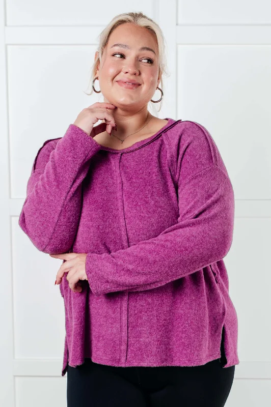 Hazel Blues® |  Simple Silhouette Brushed Hacci Sweater in Light Plum Thin Thick Dense