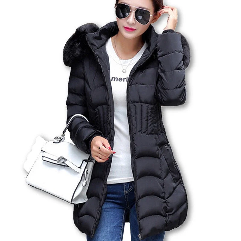 Plus Size Warm Down & Parkas Long Sleeve Button Zipper Long Style Outwear Thick Winter Jacket Women Coat Stand-Up Collar Roll-Neck Collar Turtle Neck