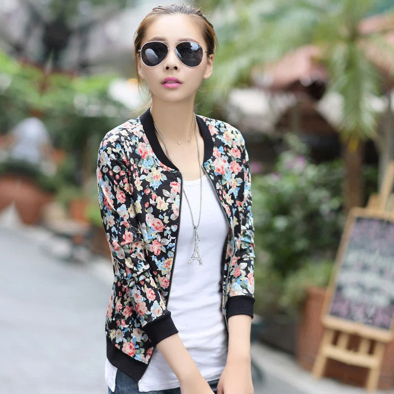 Floral Jacket No Lining Baseball Uniform Women Ditsy Print Cardigan Outwear Denim Jacket Leather Jacket Suede Jacket