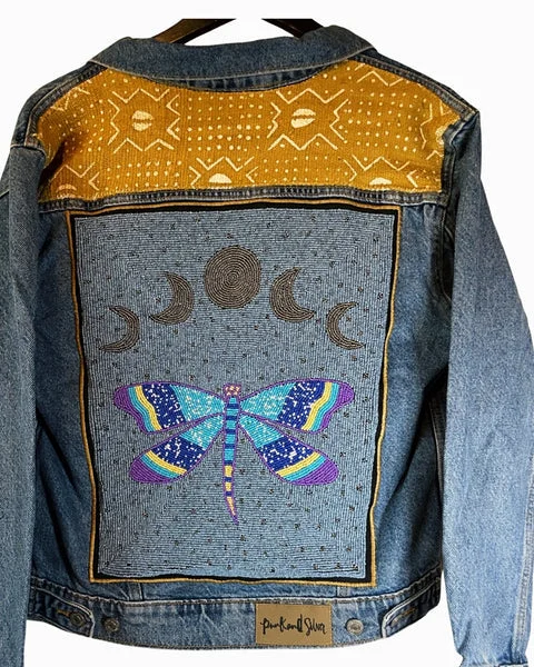 Levi’s Hand Beaded Dragonfly Trucker Jacket M Wool Fabric Cashmere Fabric Tweed Fabric