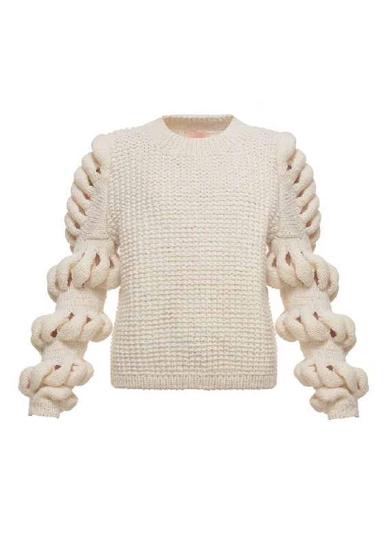 HAND-KNITTED WOOL-BLEND SWEATER Real Fur Shearling Chenille