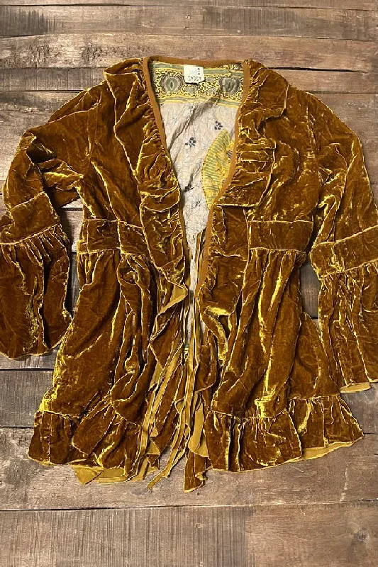 Sweet Soiree Velvet Jacket - Mustard Hoodie Zip-Up Jacket Button-Up Jacket