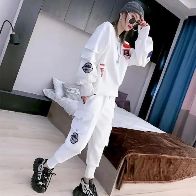 Autumn New Casual Sports Suits Women Loose Long-sleeved Pullover And Overalls Two-piece Sets Fashion Streetwear Womens Set S4707369 Chunky Knit Pullover