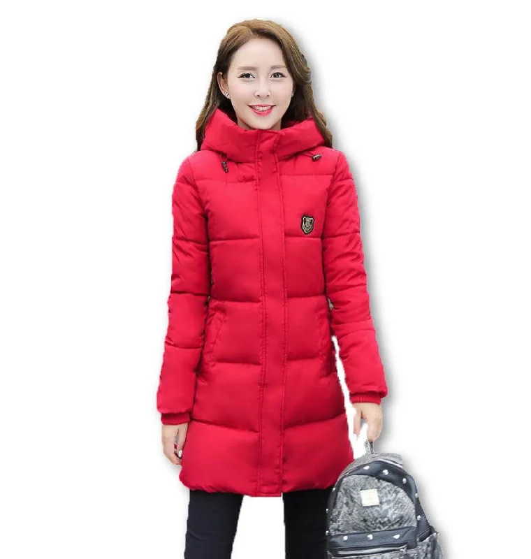 Fashion Long Winter Jacket Women Slim Female Coat Thicken Parka Down Cotton Clothing Red Clothing Hooded Student Quilted Jacket Puffer Jacket Insulated Jacket