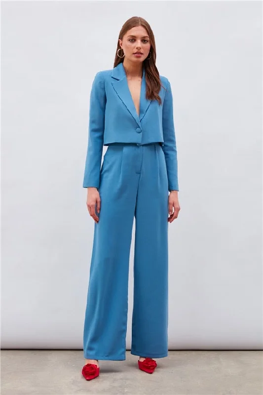 Pleated Crepe Trousers - Azure Blue Trousers Harem Relaxed Fit