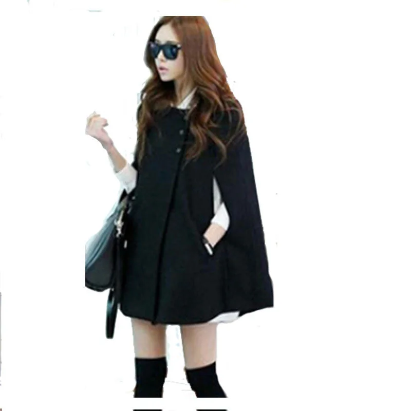 Women Ladies Batwing Oversized Casual Poncho Winter Coat Jacket Loose Cloak Cape Outwear Black Big Size S-X L H0876 Wool Jacket Cashmere Jacket Tweed Jacket