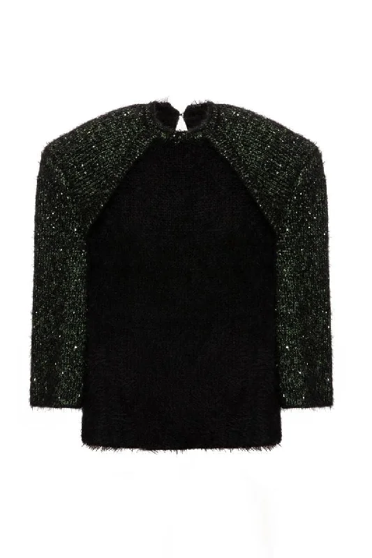 BLACK WOOL-BLEND SWEATER WITH SLEEVE DETAILING Anti-Pilling Anti-Shrink Durable