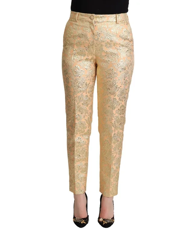 Dolce & Gabbana  Floral Brocade Slim Fit Trousers - Peach Trousers versatile functional