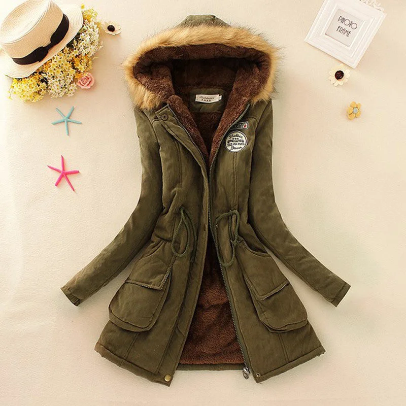 Winter Women Coat Parka Casual Outwear Military Hooded Coat Woman Clothes Fur Coats manteau female Winter Jacket for Women Cotton Jacket Linen Jacket Terry Jacket