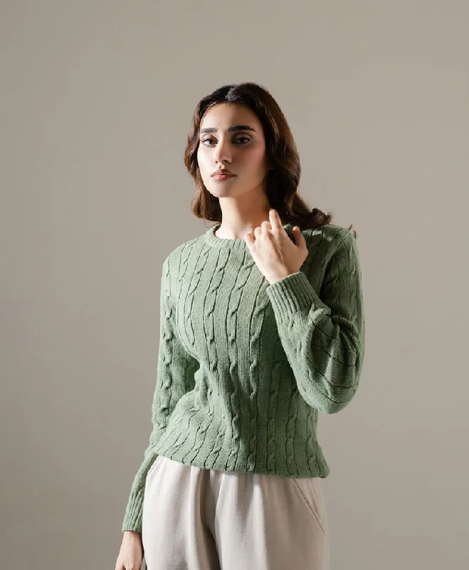 Olive Cable Knit Sweater (Women) Solid Color Striped Floral Print