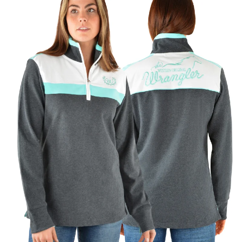 Wrangler Womens Harriet Pullover Rugby- GREY Square Neck Pullover