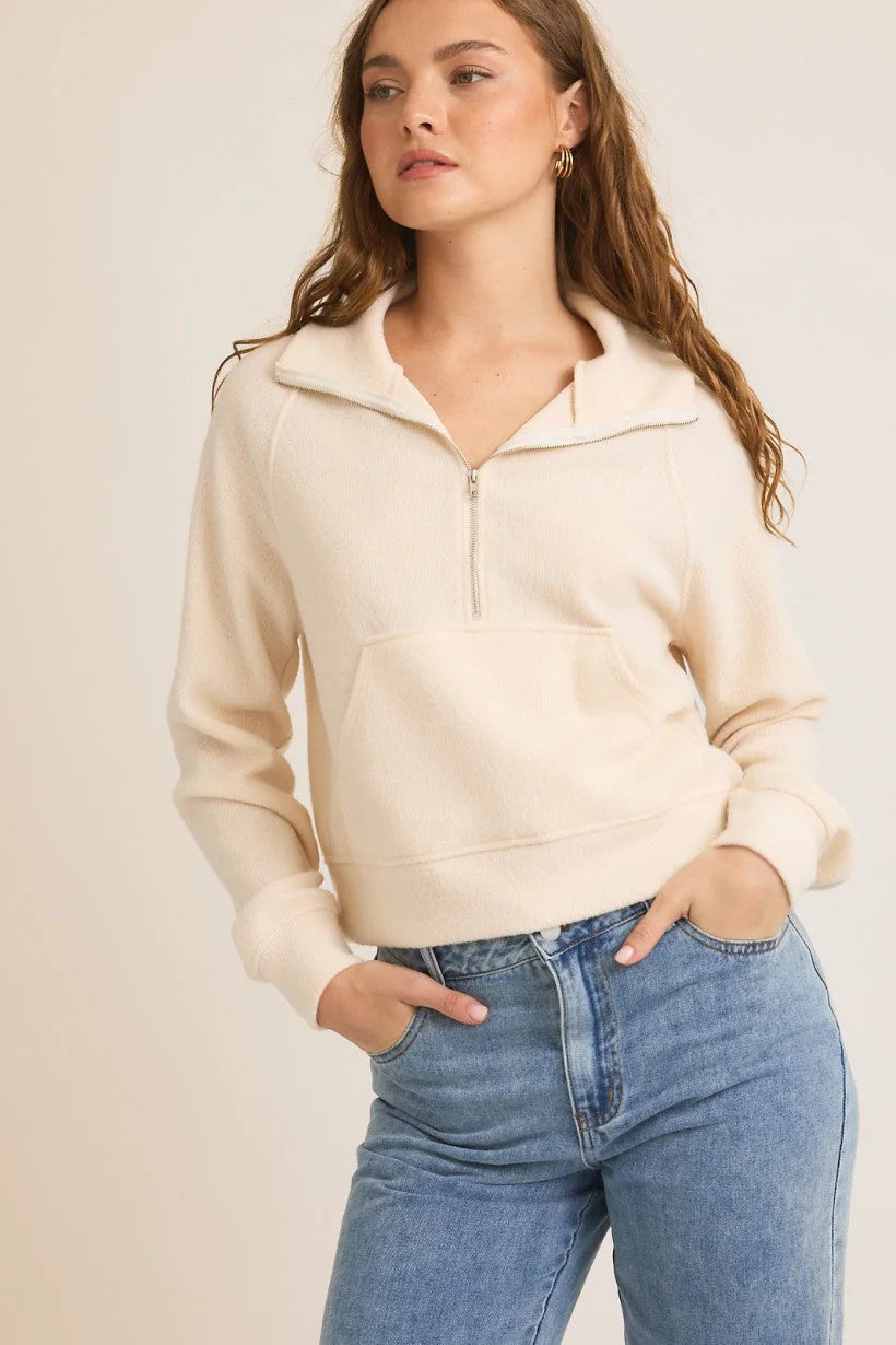 HIGH NECK HALF ZIP PULLOVER LONG SLEEVE TOP Angora Wool Cozy