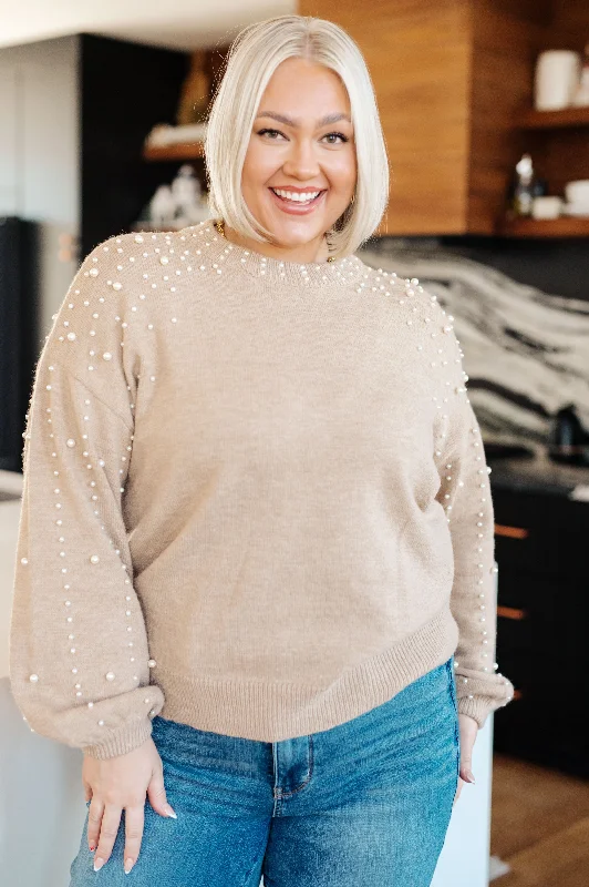 Hazel Blues® |  String Me Along Pearl Accent Sweater Transparent Opaque Sheer