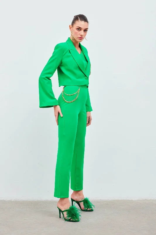 Chain Accessory Trousers - GREEN Trousers Pleated Formal