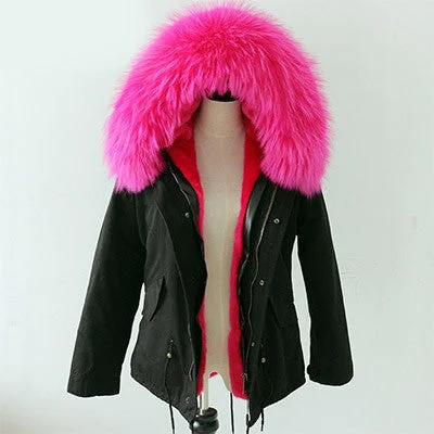 Black parka rose fur