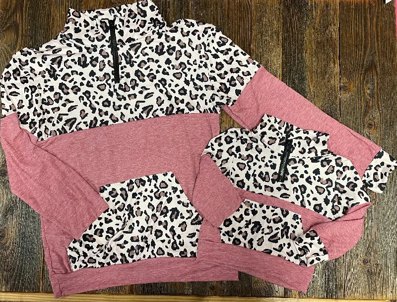 Mommy & Me Mauve Leopard Pullover Crew Neck Wool