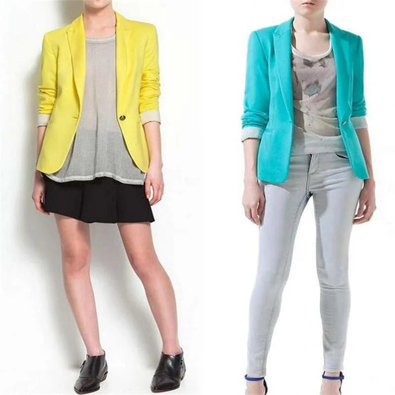 Blazer Women Candy Color Jackets Suit Slim yards Ladies Blazers Work Wear Jacket Front Pockets Side Pockets Patch Pockets